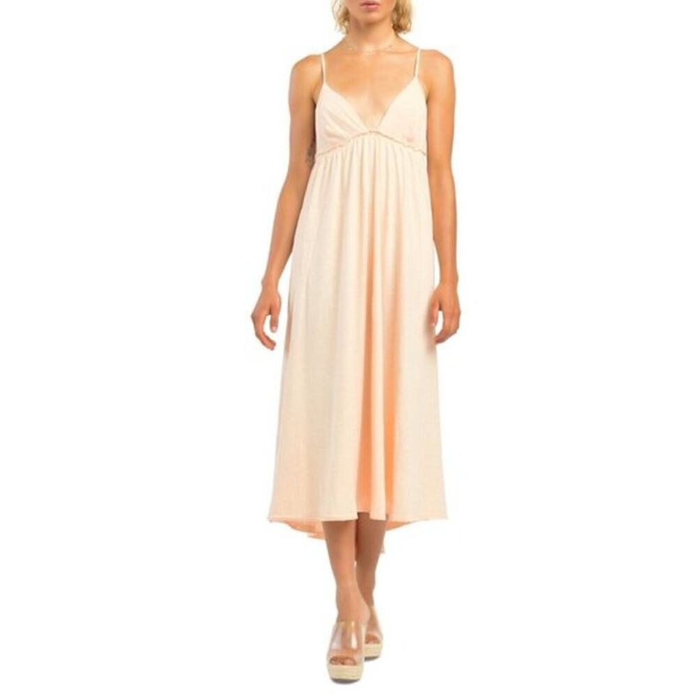 FP BEACH Lettuce Trim Empire Midi Dress Peach Open Tie Back Women's XS